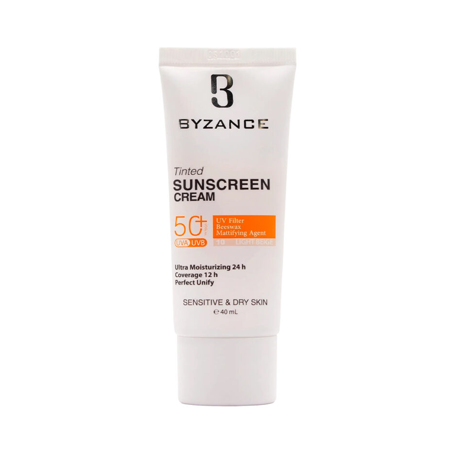 کرم ضد آفتاب رنگی SPF50 پوست خشک بژ روشن 10 بیزانس | Byzance