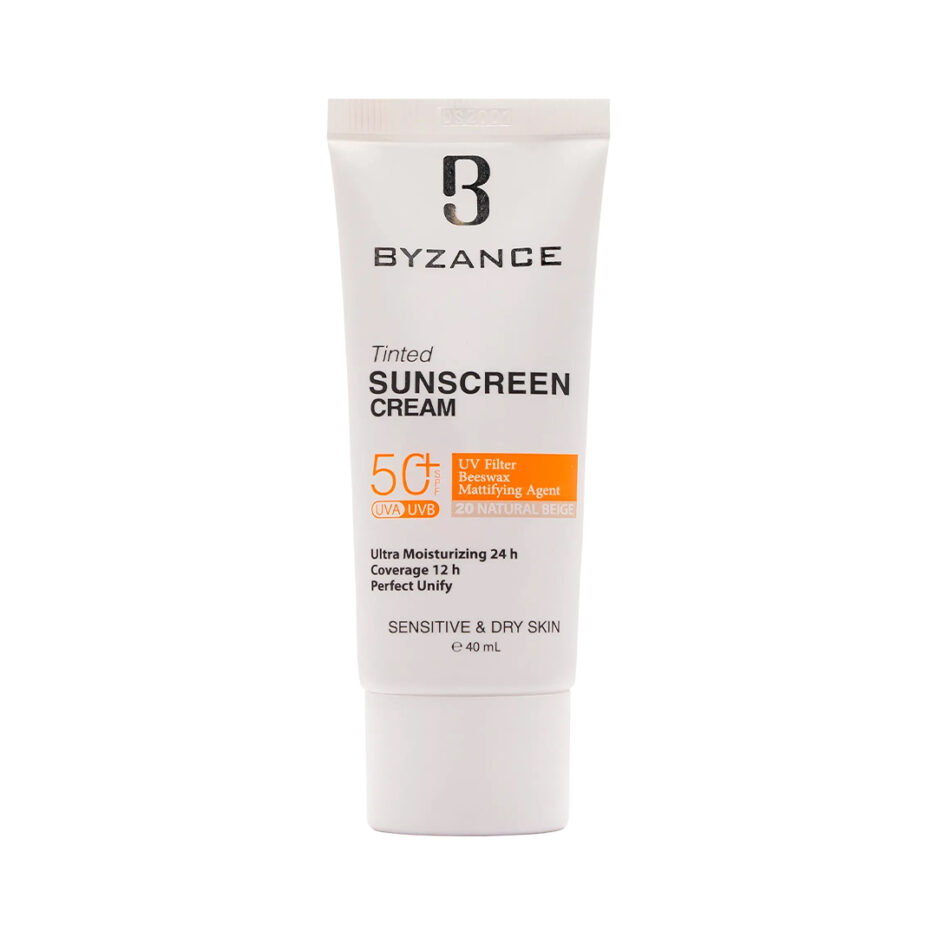 کرم ضد آفتاب رنگی SPF50 پوست خشک بژ طبیعی 20 بیزانس | Byzance