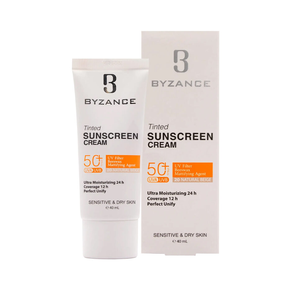 کرم ضد آفتاب رنگی SPF50 پوست خشک بژ طبیعی 20 بیزانس | Byzance - Image 3