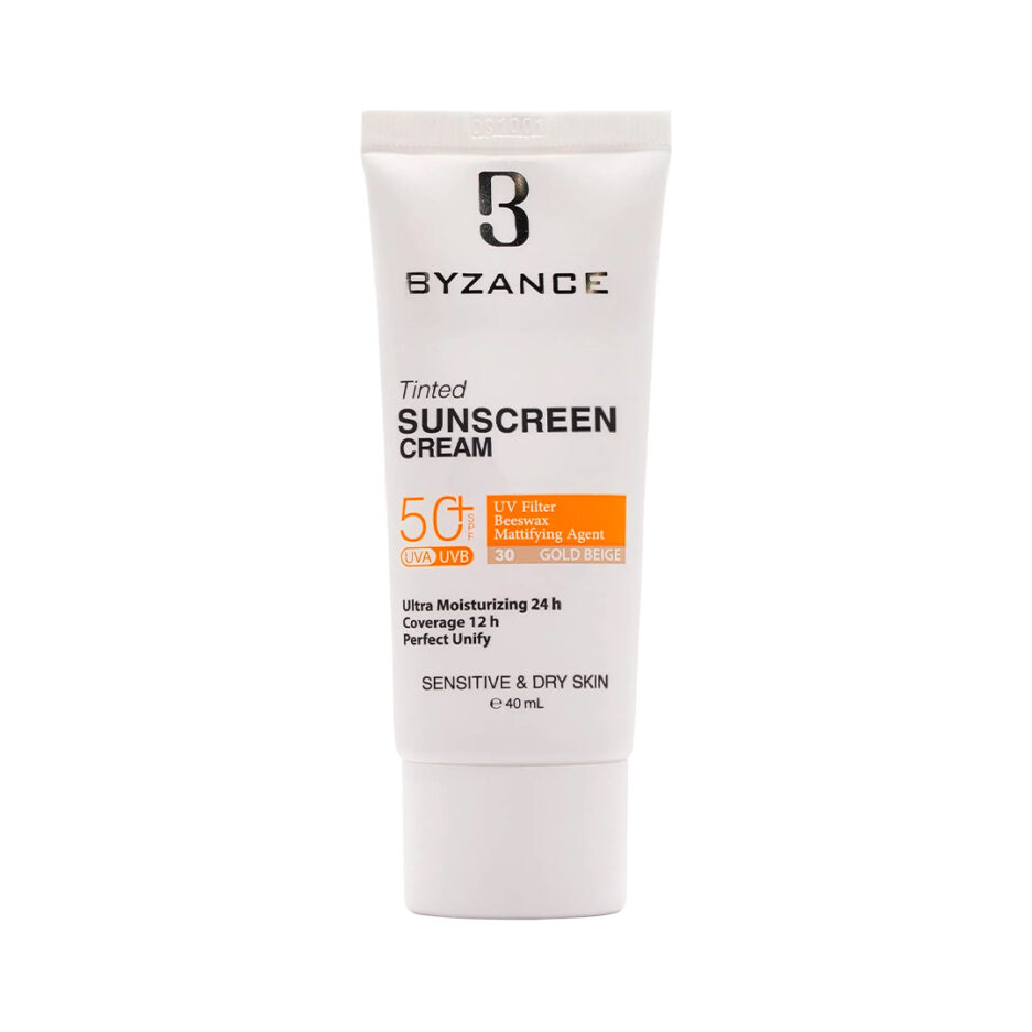 کرم ضد آفتاب رنگی SPF50 پوست خشک بژ طلایی 30 بیزانس | Byzance