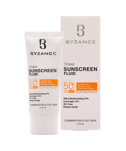 کرم ضد آفتاب رنگی SPF50 پوست چرب بژ طبیعی 20 بیزانس | Byzance