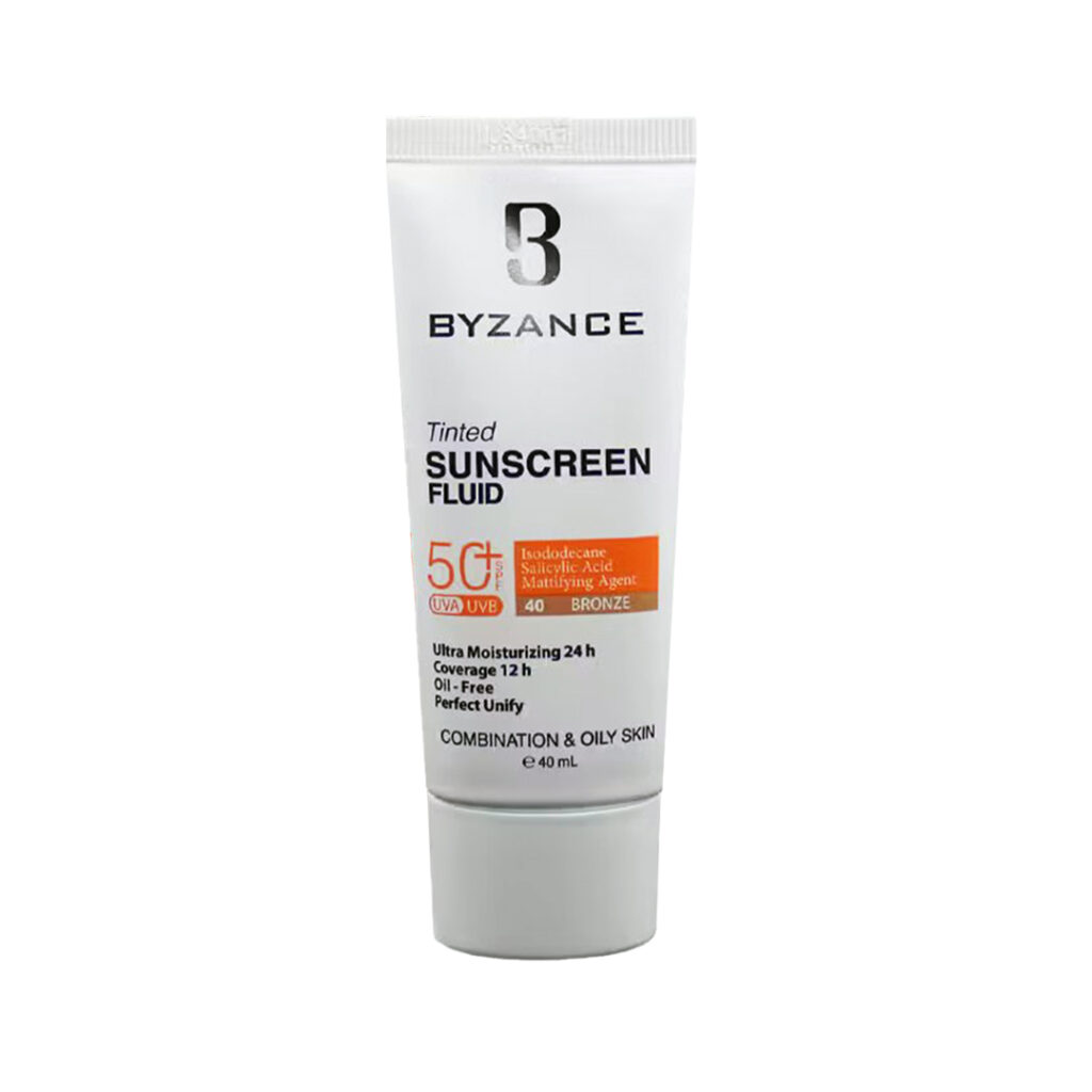کرم ضد آفتاب رنگی SPF50 پوست چرب و مختلط برنز 40 بیزانس | Byzance