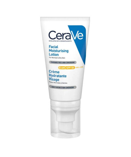 لوسیون ضدآفتاب بی رنگ SPF50 مدل AM حجم 52 میل سراوی | Cerave