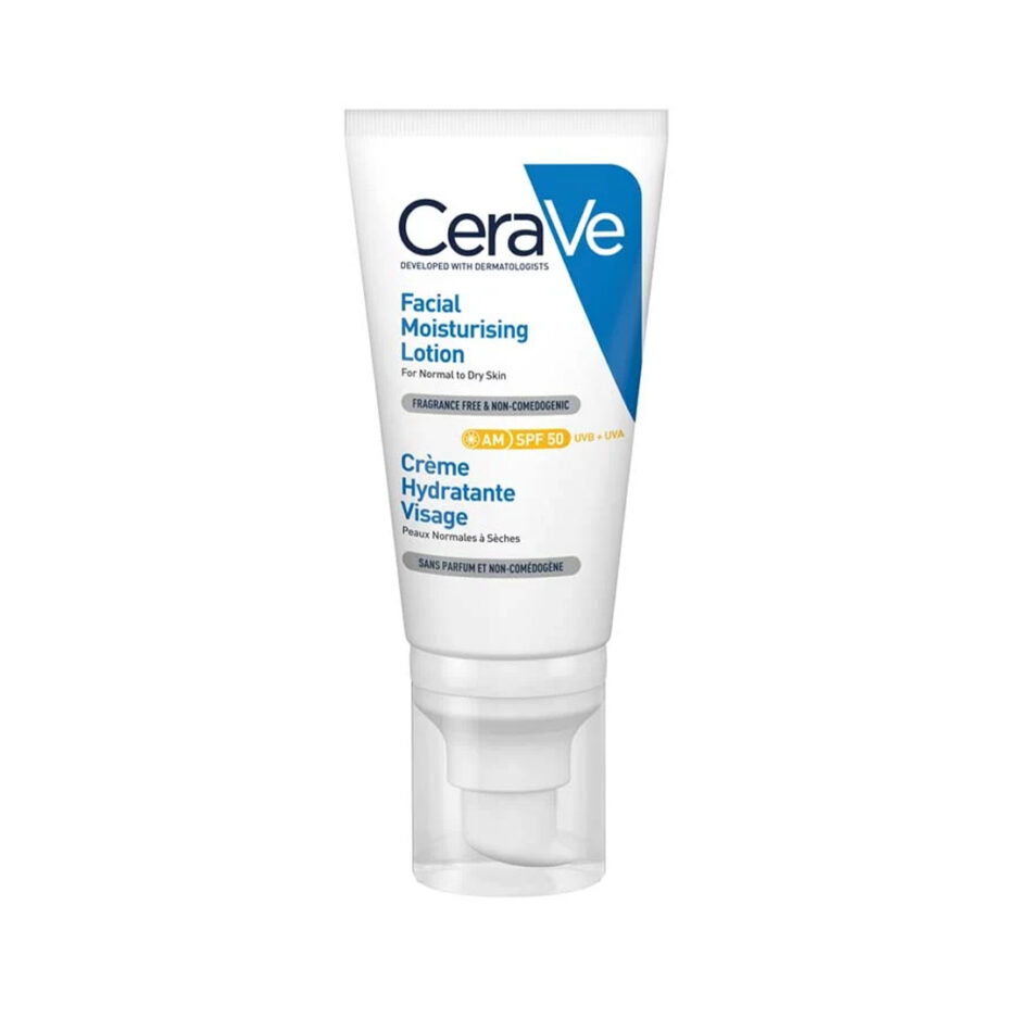 لوسیون ضدآفتاب بی رنگ SPF50 مدل AM حجم 52 میل سراوی | Cerave