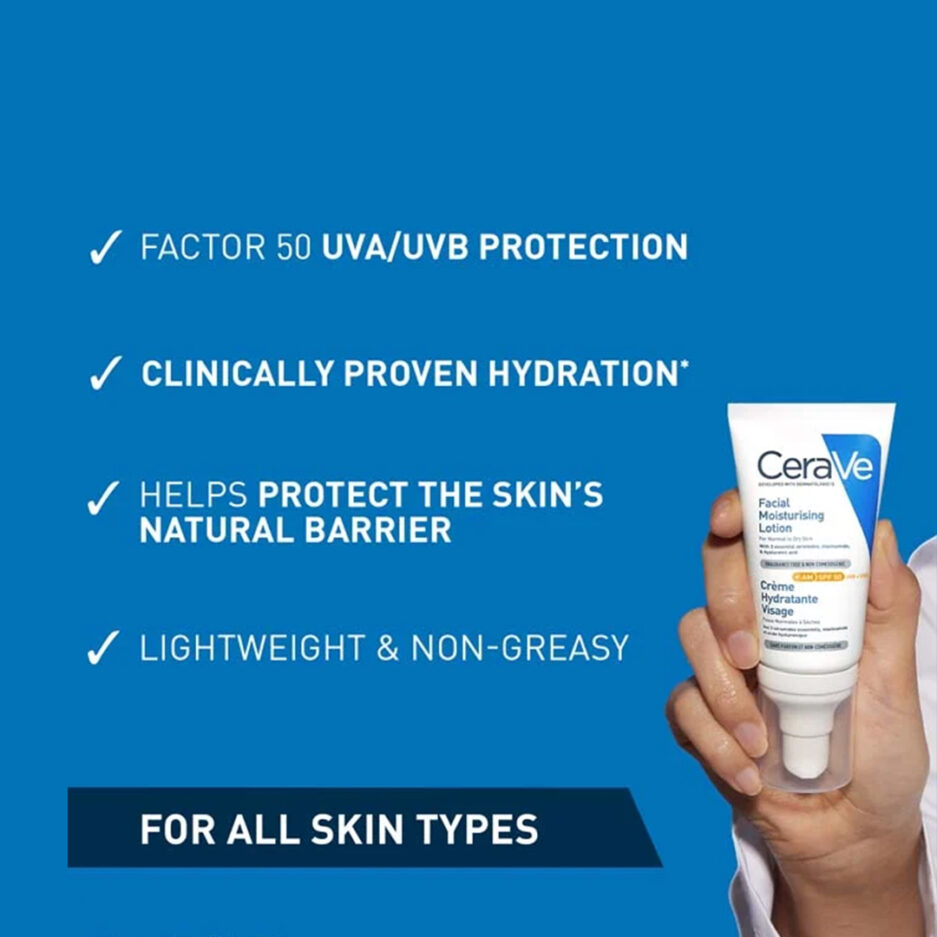 لوسیون ضدآفتاب بی رنگ SPF50 مدل AM حجم 52 میل سراوی | Cerave - Image 4